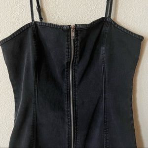FOREVER21 Black denim zip up mini dress